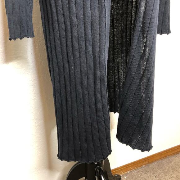 Free People dark blue ribbed linen blend long cardigan size Large - Picture 3 of 12